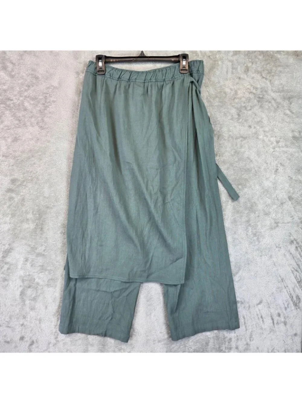 Zara Pants Womens L Green Crepe Straight Leg Wrap Tie Elastic Waist Relaxed
